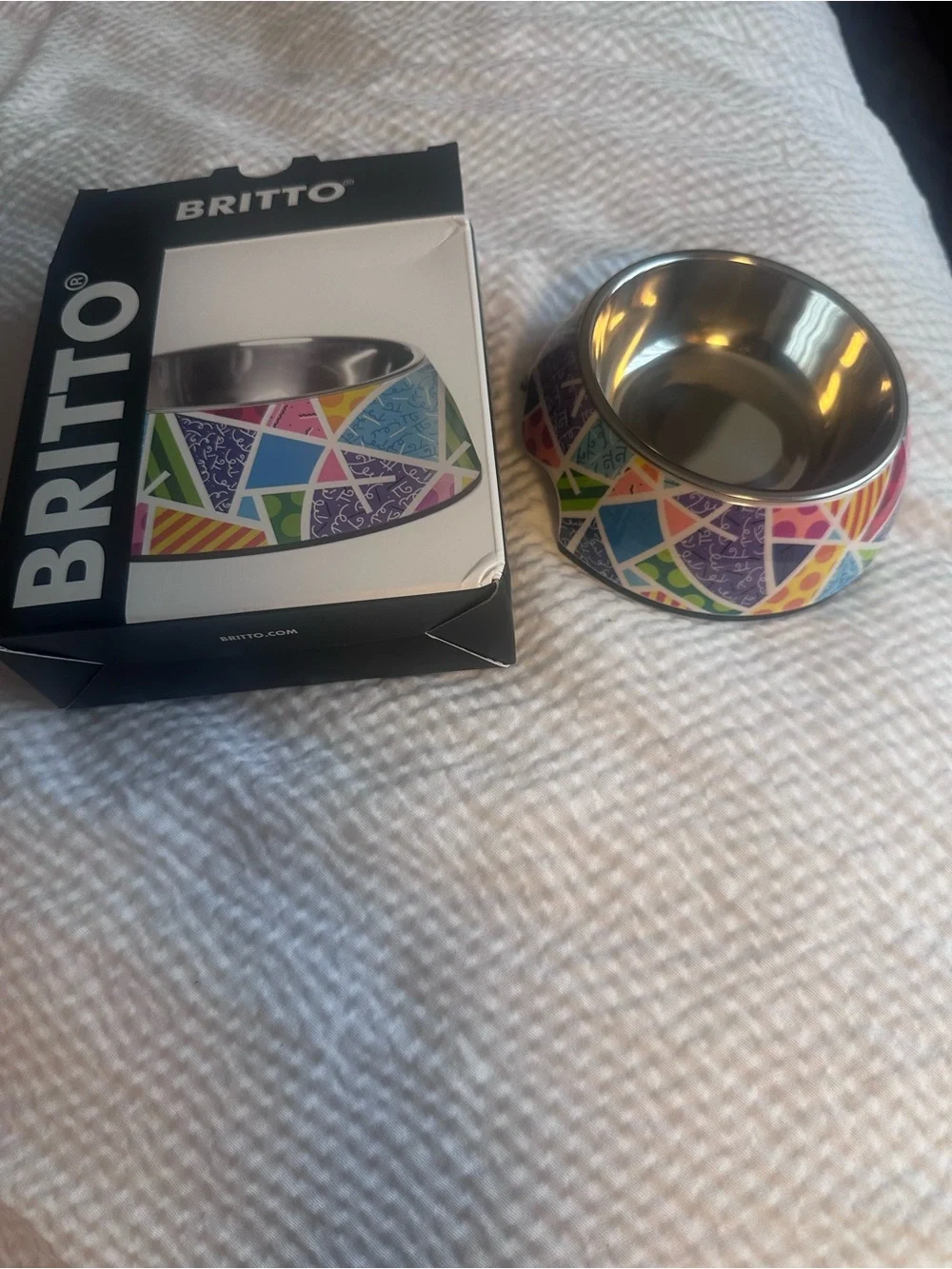 NWT ROMERO BRITTO- Britto Baby Blue Landscape Pet Bowl, Size Small- Cat or Dog